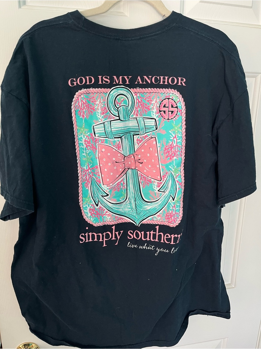 Simply Southern Navy Tee with Mint Anchor and Pink Bow XXL Womens